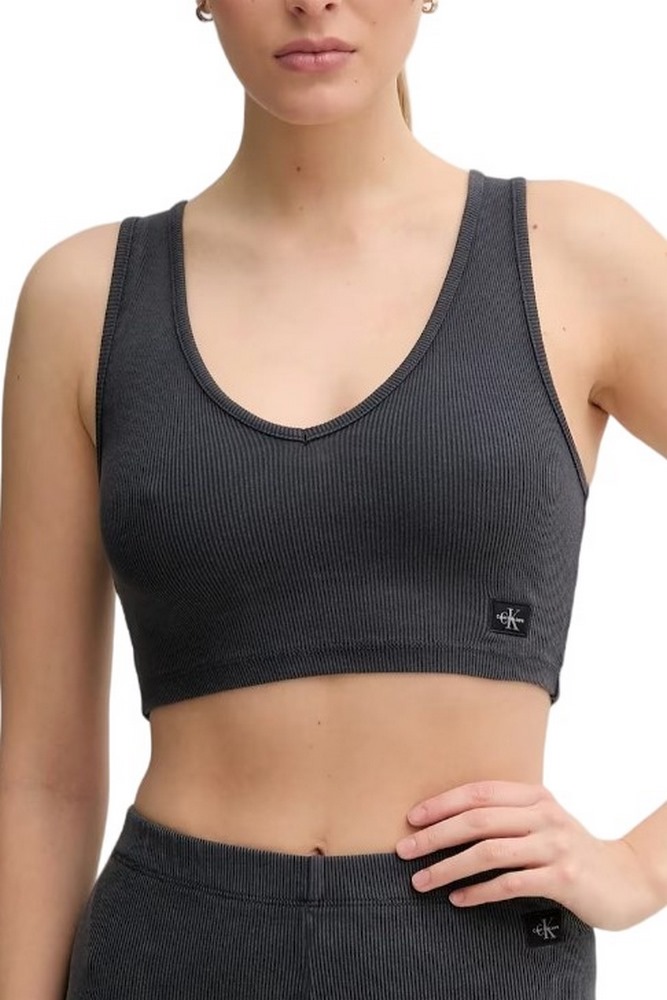 CALVIN KLEIN JEANS WASHED WOVEN LABEL RIB BRALETTE ΤΟΠ ΓΥΝΑΙΚΕΙΟ WASHED BLACK