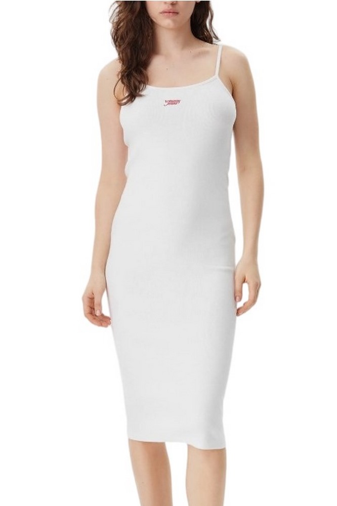 TOMMY JEANS SCRIPT STRAP MIDI DRESS EXT ΦΟΡΕΜΑ ΓΥΝΑΙΚΕΙΟ OFF WHITE
