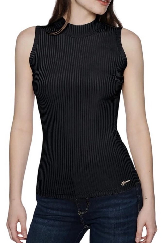 GUESS EVE SL TN RIB ΤΟΠ ΜΠΛΟΥΖΑ ΓΥΝΑΙΚΕΙΑ BLACK