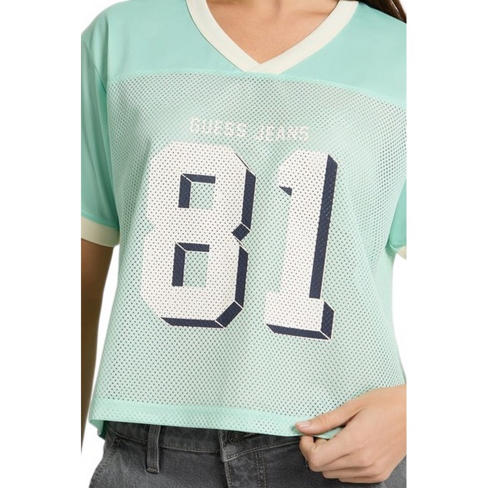 GUESS JEANS NECK 81 BOXY RECY POLY ATHLETIC T-SHIRT ΜΠΛΟΥΖΑ ΓΥΝΑΙΚΕΙΑ PETROL