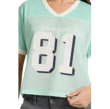 GUESS JEANS NECK 81 BOXY RECY POLY ATHLETIC T-SHIRT ΜΠΛΟΥΖΑ ΓΥΝΑΙΚΕΙΑ PETROL