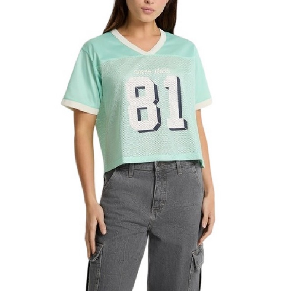 GUESS JEANS NECK 81 BOXY RECY POLY ATHLETIC T-SHIRT ΜΠΛΟΥΖΑ ΓΥΝΑΙΚΕΙΑ PETROL