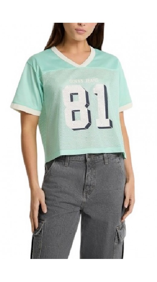 GUESS JEANS NECK 81 BOXY RECY POLY ATHLETIC T-SHIRT ΜΠΛΟΥΖΑ ΓΥΝΑΙΚΕΙΑ PETROL