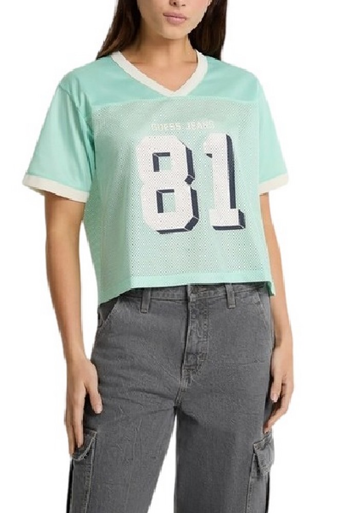 GUESS JEANS NECK 81 BOXY RECY POLY ATHLETIC T-SHIRT ΜΠΛΟΥΖΑ ΓΥΝΑΙΚΕΙΑ PETROL