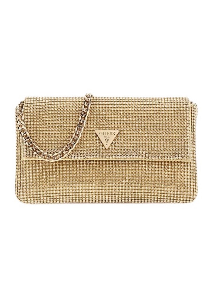 GUESS ZALINA FLAP CLUTCH ΤΣΑΝΤΑ ΓΥΝΑΙΚΕΙΑ GOLD