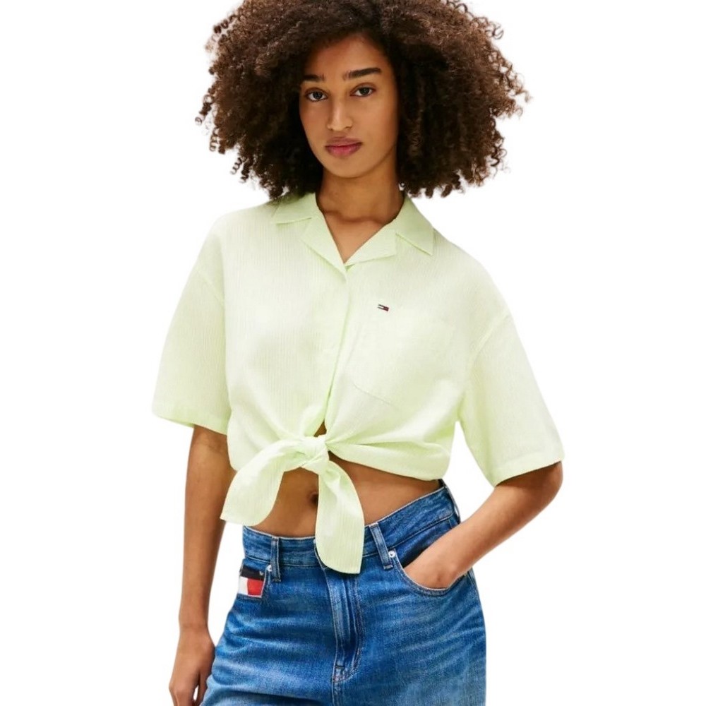 TOMMY JEANS TIE FRONT LINEN SHIRT ΠΟΥΚΑΜΙΣΟ ΓΥΝΑΙΚΕΙΟ LIME