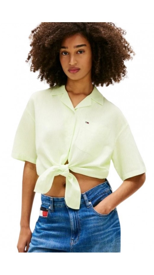 TOMMY JEANS TIE FRONT LINEN SHIRT ΠΟΥΚΑΜΙΣΟ ΓΥΝΑΙΚΕΙΟ LIME