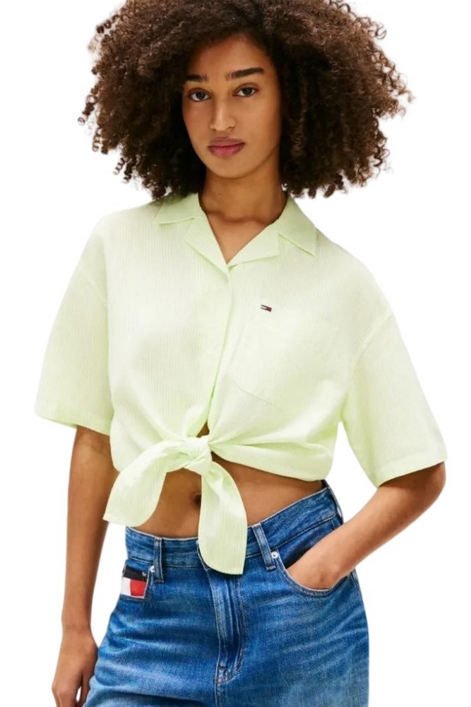 TOMMY JEANS TIE FRONT LINEN SHIRT ΠΟΥΚΑΜΙΣΟ ΓΥΝΑΙΚΕΙΟ LIME