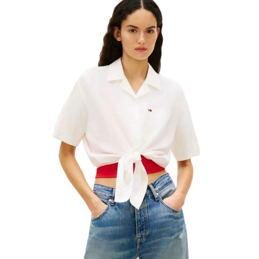 TOMMY JEANS TIE FRONT LINEN SHIRT ΠΟΥΚΑΜΙΣΟ ΓΥΝΑΙΚΕΙΟ ECRU