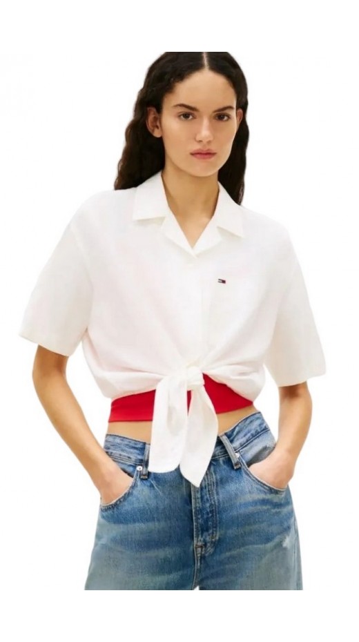 TOMMY JEANS TIE FRONT LINEN SHIRT ΠΟΥΚΑΜΙΣΟ ΓΥΝΑΙΚΕΙΟ ECRU