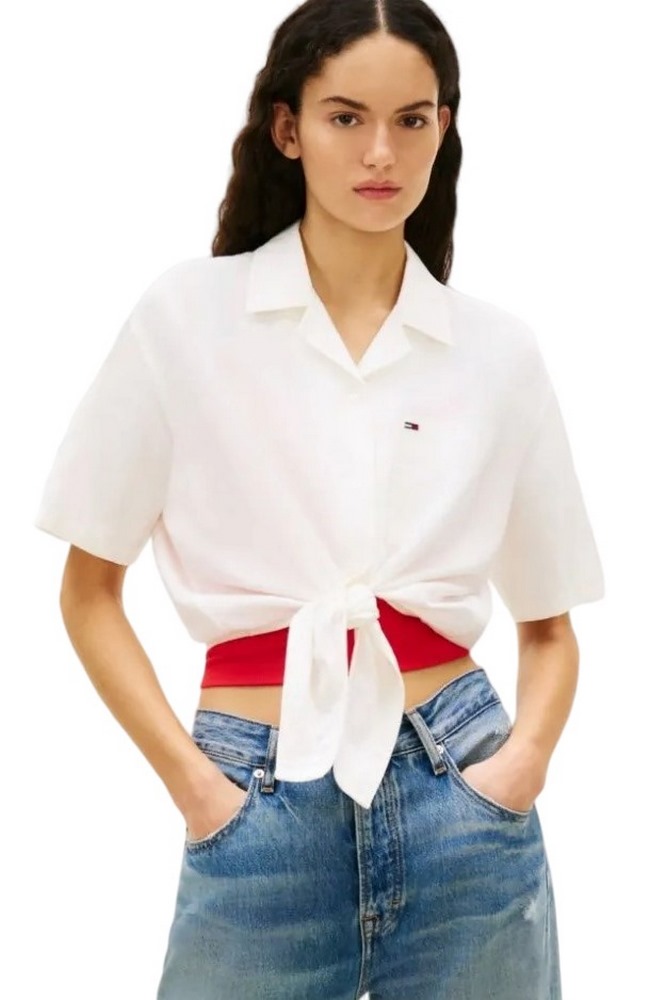TOMMY JEANS TIE FRONT LINEN SHIRT ΠΟΥΚΑΜΙΣΟ ΓΥΝΑΙΚΕΙΟ ECRU