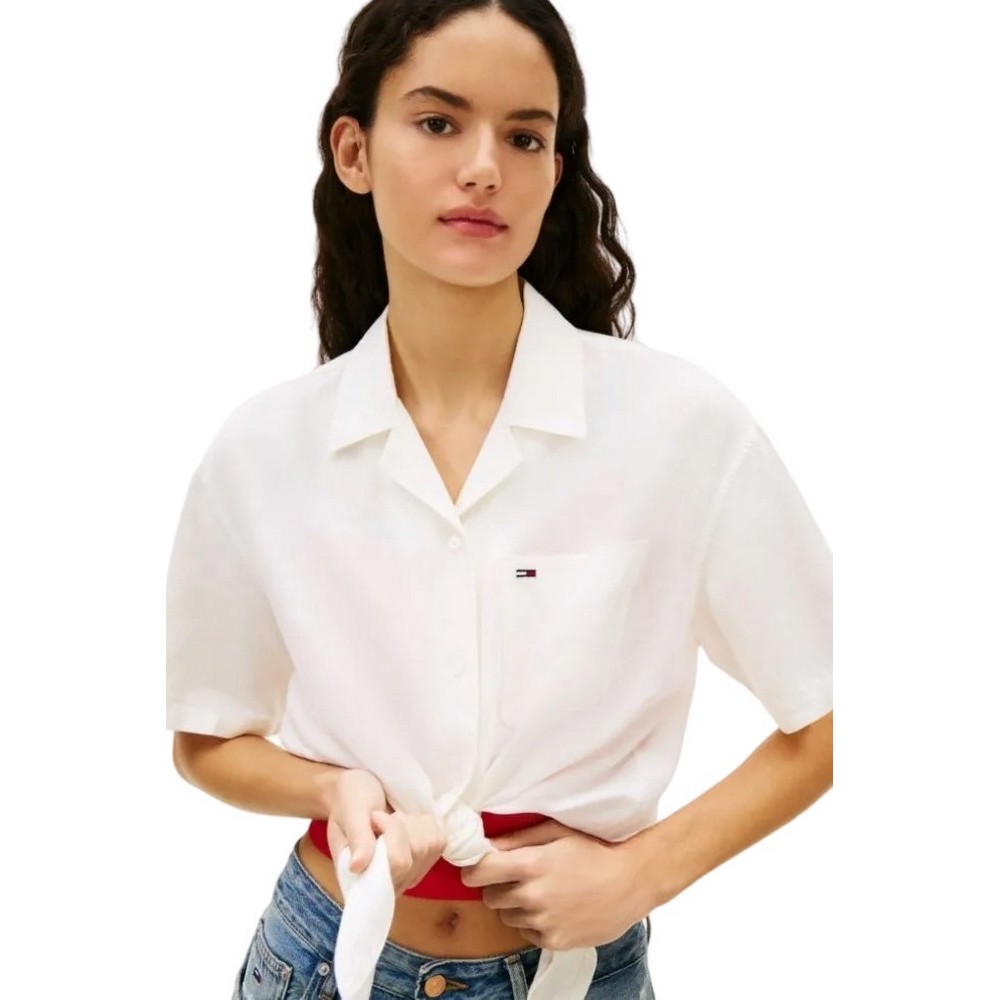 TOMMY JEANS TIE FRONT LINEN SHIRT ΠΟΥΚΑΜΙΣΟ ΓΥΝΑΙΚΕΙΟ ECRU