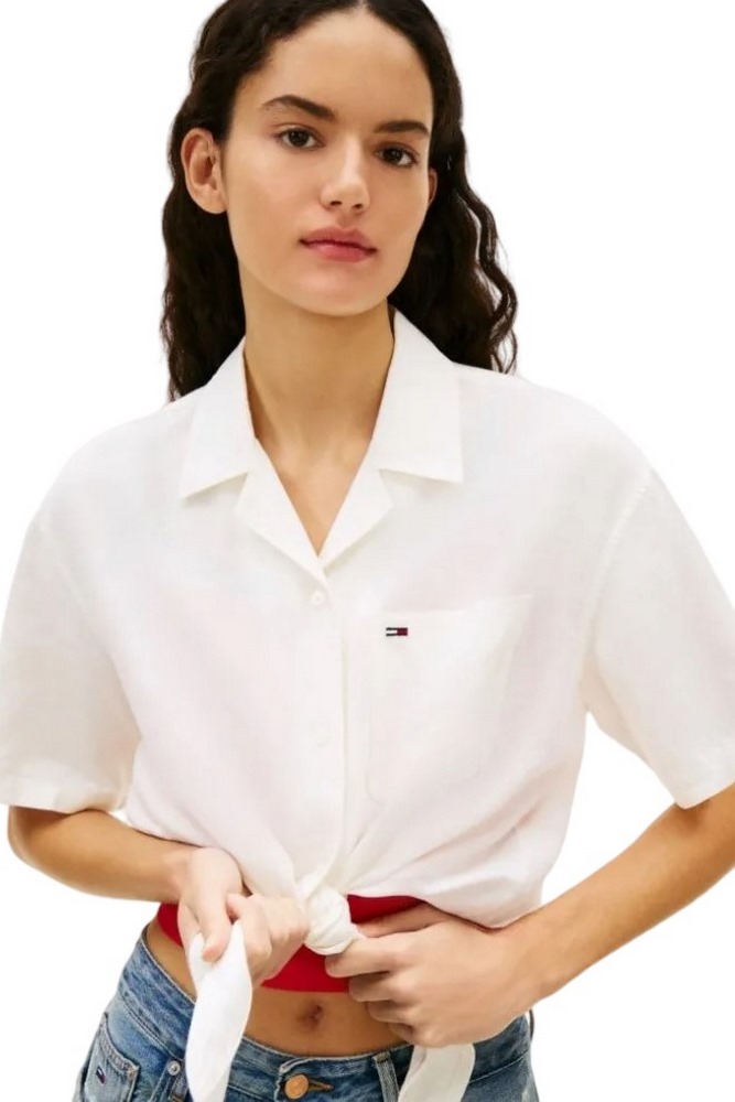 TOMMY JEANS TIE FRONT LINEN SHIRT ΠΟΥΚΑΜΙΣΟ ΓΥΝΑΙΚΕΙΟ ECRU