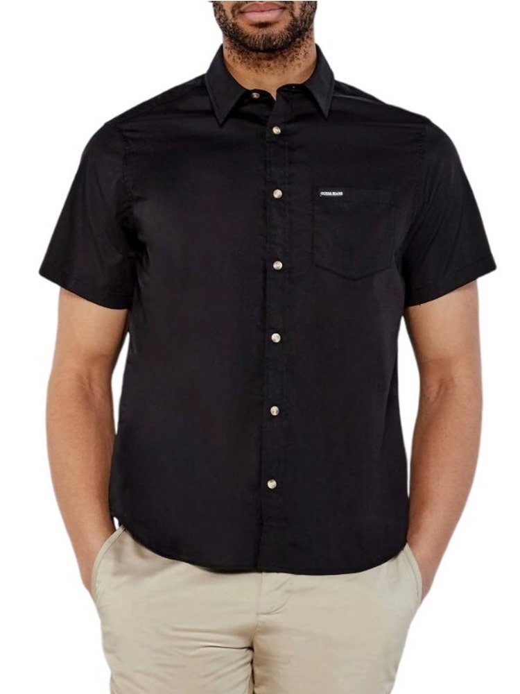 GUESS JEANS SS REG PKT COLLAR  ΠΟΥΚΑΜΙΣΟ ΑΝΔΡΙΚΟ BLACK