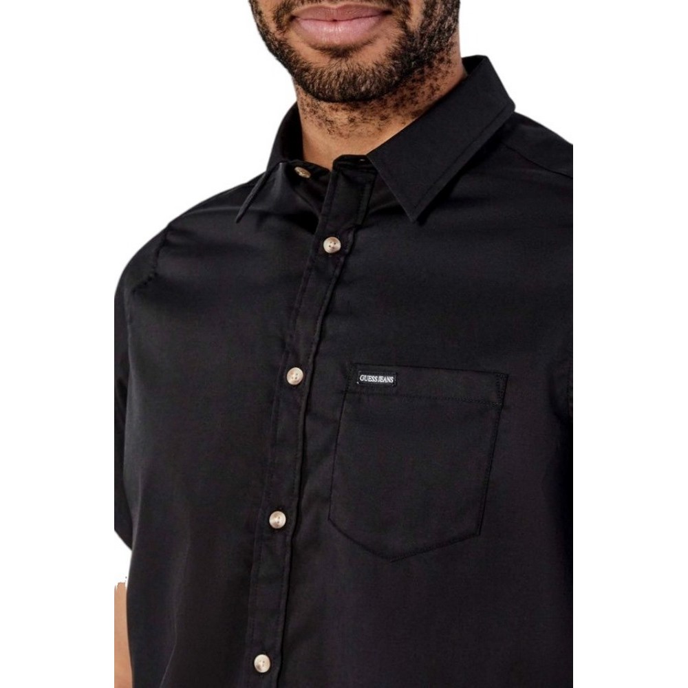 GUESS JEANS SS REG PKT COLLAR  ΠΟΥΚΑΜΙΣΟ ΑΝΔΡΙΚΟ BLACK