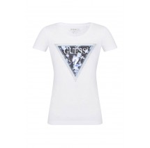 GUESS SS CN TRIANGLE FLOWER TEE T-SHIRT ΜΠΛΟΥΖΑ ΓΥΝΑΙΚΕΙΑ WHITE