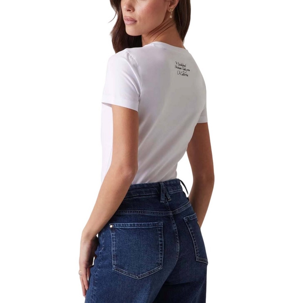 GUESS SS CN TRIANGLE FLOWER TEE T-SHIRT ΜΠΛΟΥΖΑ ΓΥΝΑΙΚΕΙΑ WHITE