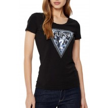 GUESS SS CN TRIANGLE FLOWER TEE T-SHIRT ΜΠΛΟΥΖΑ ΓΥΝΑΙΚΕΙΑ BLACK