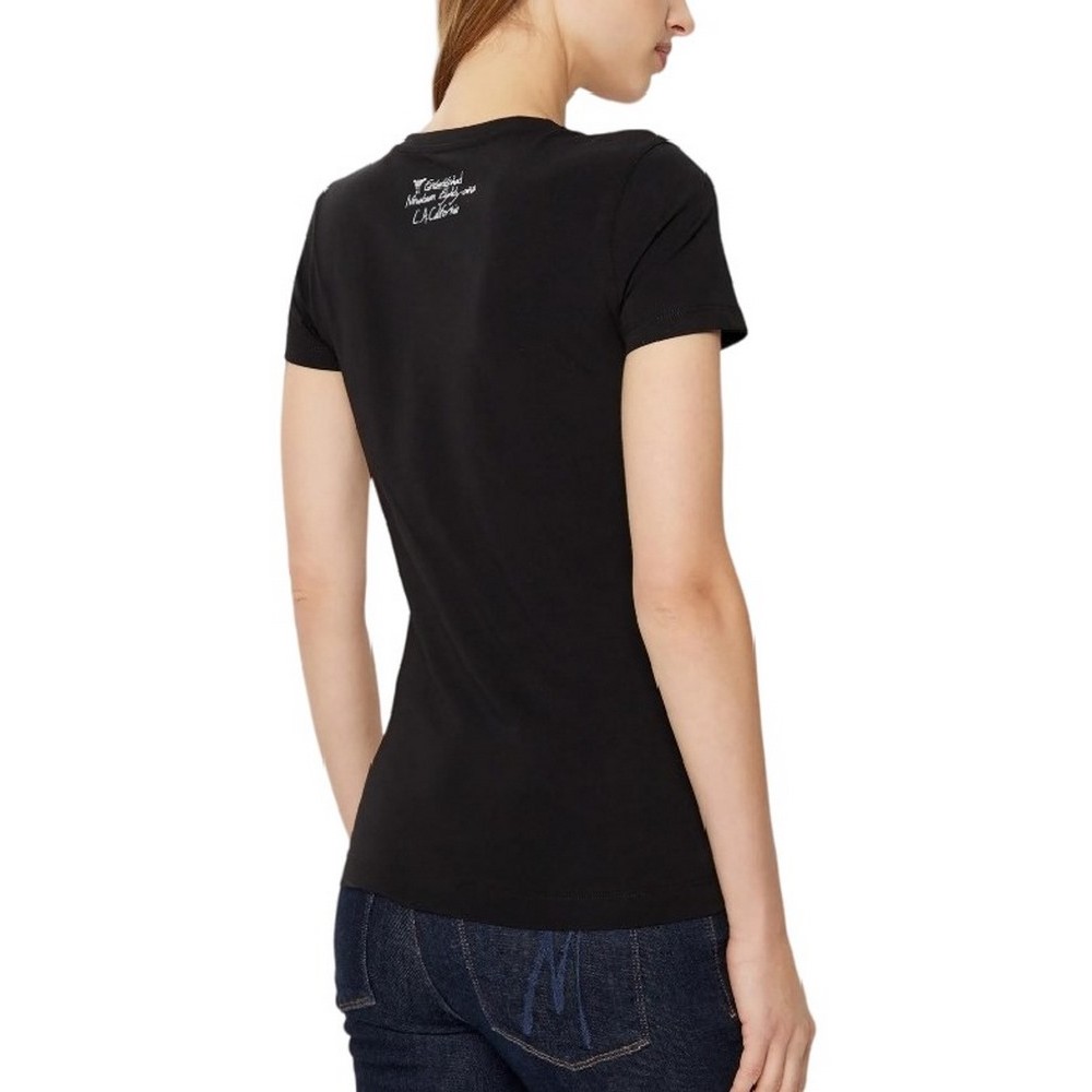 GUESS SS CN TRIANGLE FLOWER TEE T-SHIRT ΜΠΛΟΥΖΑ ΓΥΝΑΙΚΕΙΑ BLACK