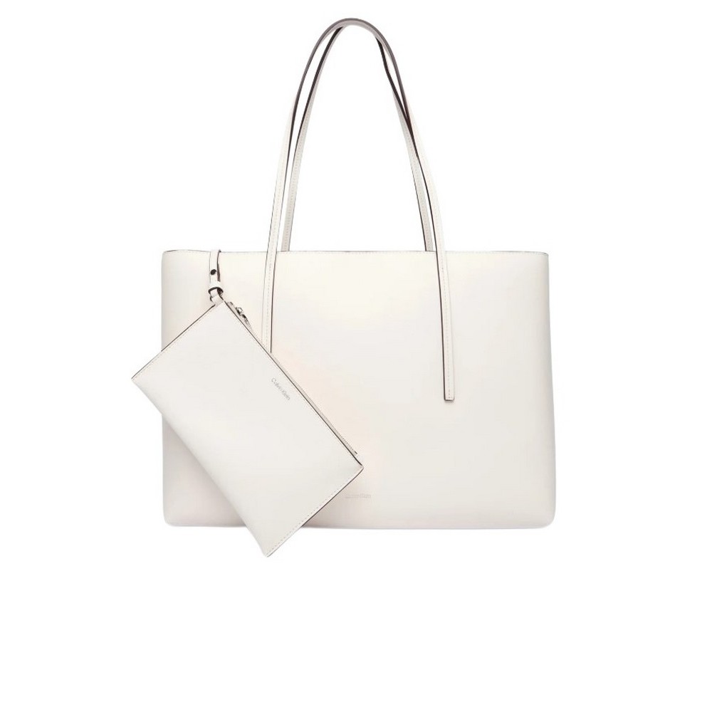 CALVIN KLEIN FOIL LOGO TOTE W/POUCH ΤΣΑΝΤΑ ΓΥΝΑΙΚΕΙΑ WHITE