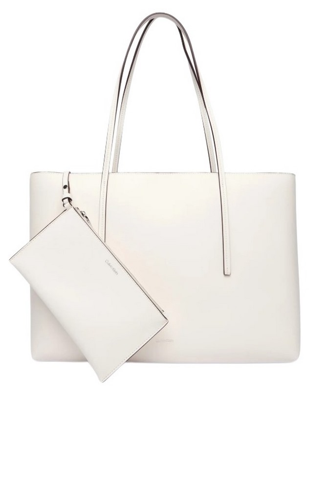 CALVIN KLEIN FOIL LOGO TOTE W/POUCH ΤΣΑΝΤΑ ΓΥΝΑΙΚΕΙΑ WHITE