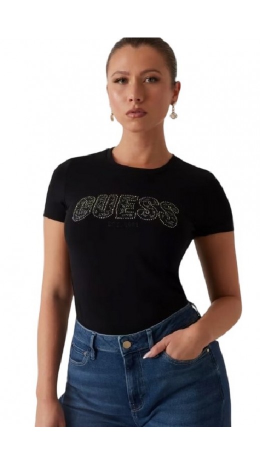 GUESS LOGO LACE TEE T-SHIRT ΜΠΛΟΥΖΑ ΓΥΝΑΙΚΕΙΑ BLACK
