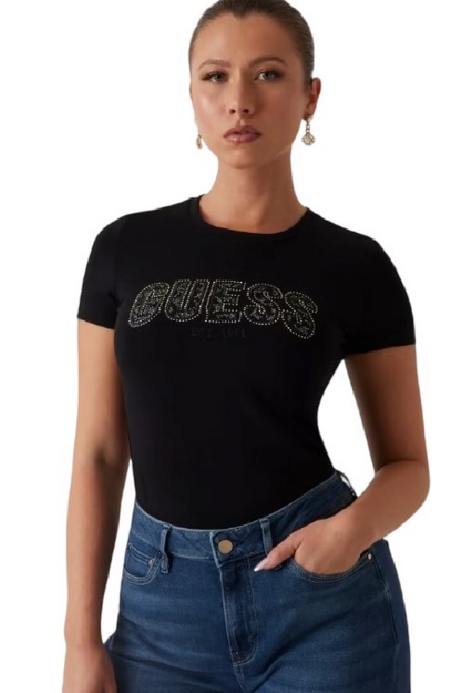 GUESS LOGO LACE TEE T-SHIRT ΜΠΛΟΥΖΑ ΓΥΝΑΙΚΕΙΑ BLACK