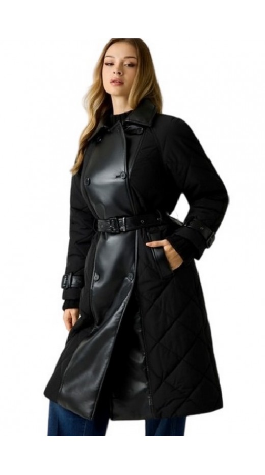 GUESS ALEXANE QUILTED TRENCH ΠΑΛΤΟ ΓΥΝΑΙΚΕΙΟ BLACK