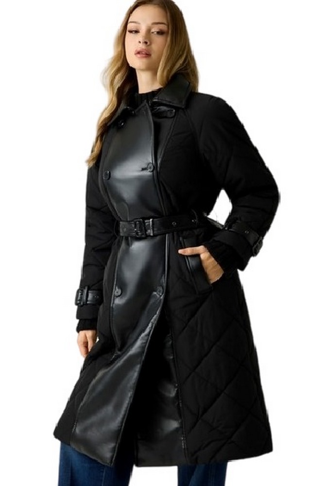 GUESS ALEXANE QUILTED TRENCH ΠΑΛΤΟ ΓΥΝΑΙΚΕΙΟ BLACK
