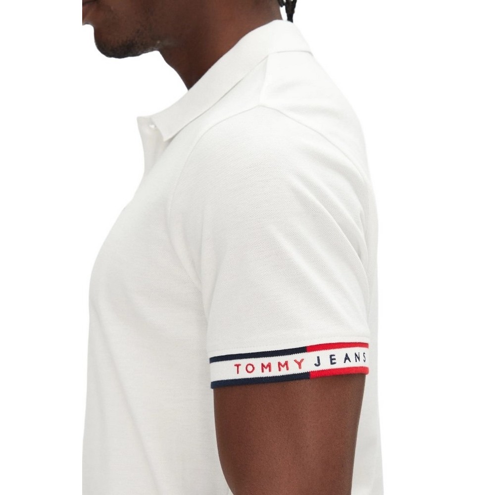 TOMMY JEANS SLIM FLAG CUFF POLO EXT T-SHIRT ΜΠΛΟΥΖΑ ΑΝΔΡΙΚΗ WHITE