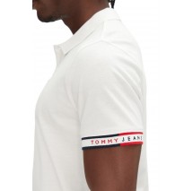 TOMMY JEANS SLIM FLAG CUFF POLO EXT T-SHIRT ΜΠΛΟΥΖΑ ΑΝΔΡΙΚΗ WHITE