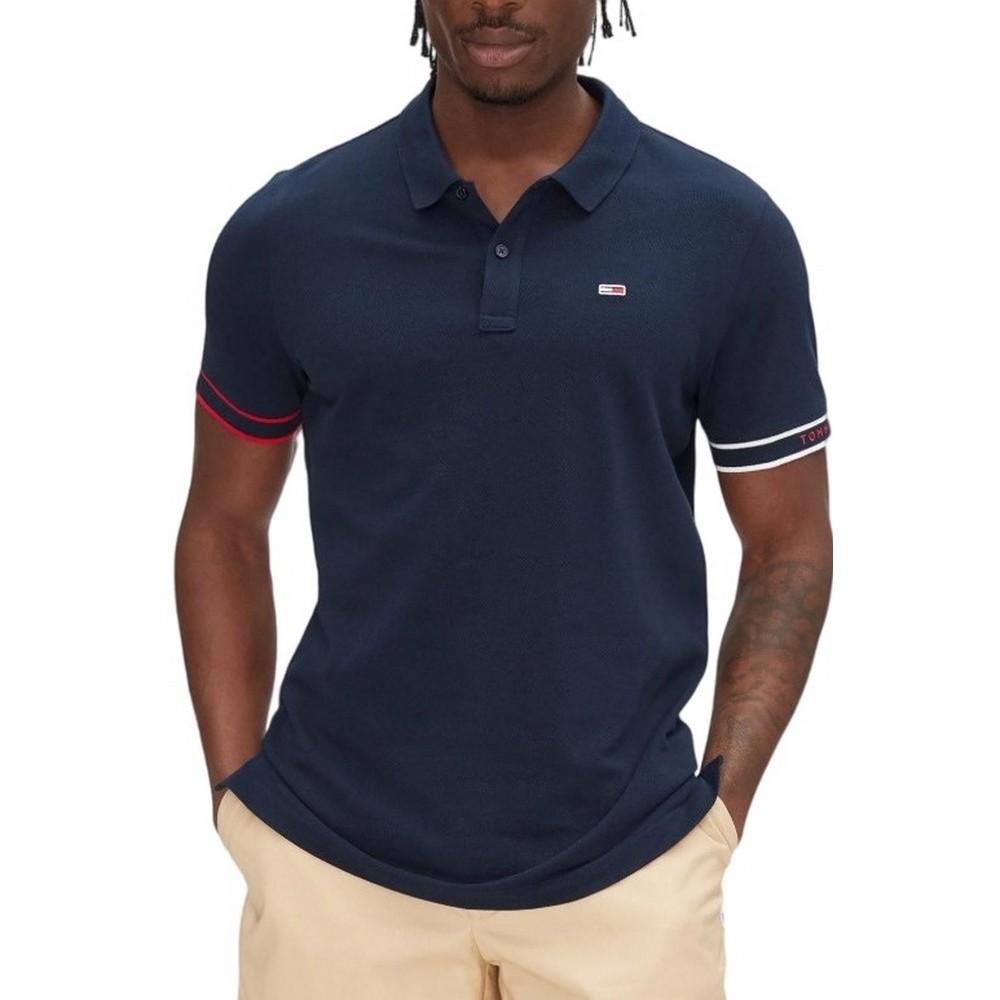 TOMMY JEANS SLIM FLAG CUFF POLO EXT T-SHIRT ΜΠΛΟΥΖΑ ΑΝΔΡΙΚΗ NAVY