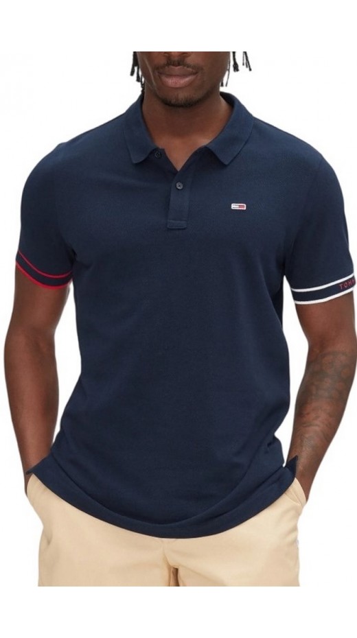 TOMMY JEANS SLIM FLAG CUFF POLO EXT T-SHIRT ΜΠΛΟΥΖΑ ΑΝΔΡΙΚΗ NAVY