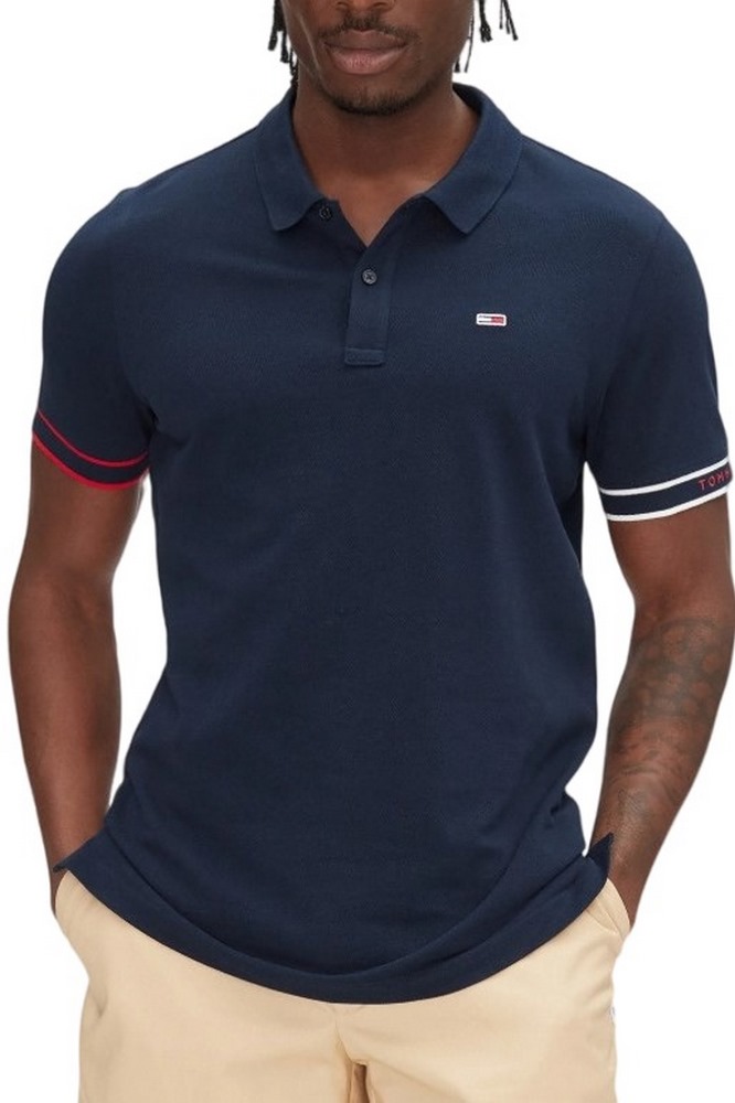 TOMMY JEANS SLIM FLAG CUFF POLO EXT T-SHIRT ΜΠΛΟΥΖΑ ΑΝΔΡΙΚΗ NAVY