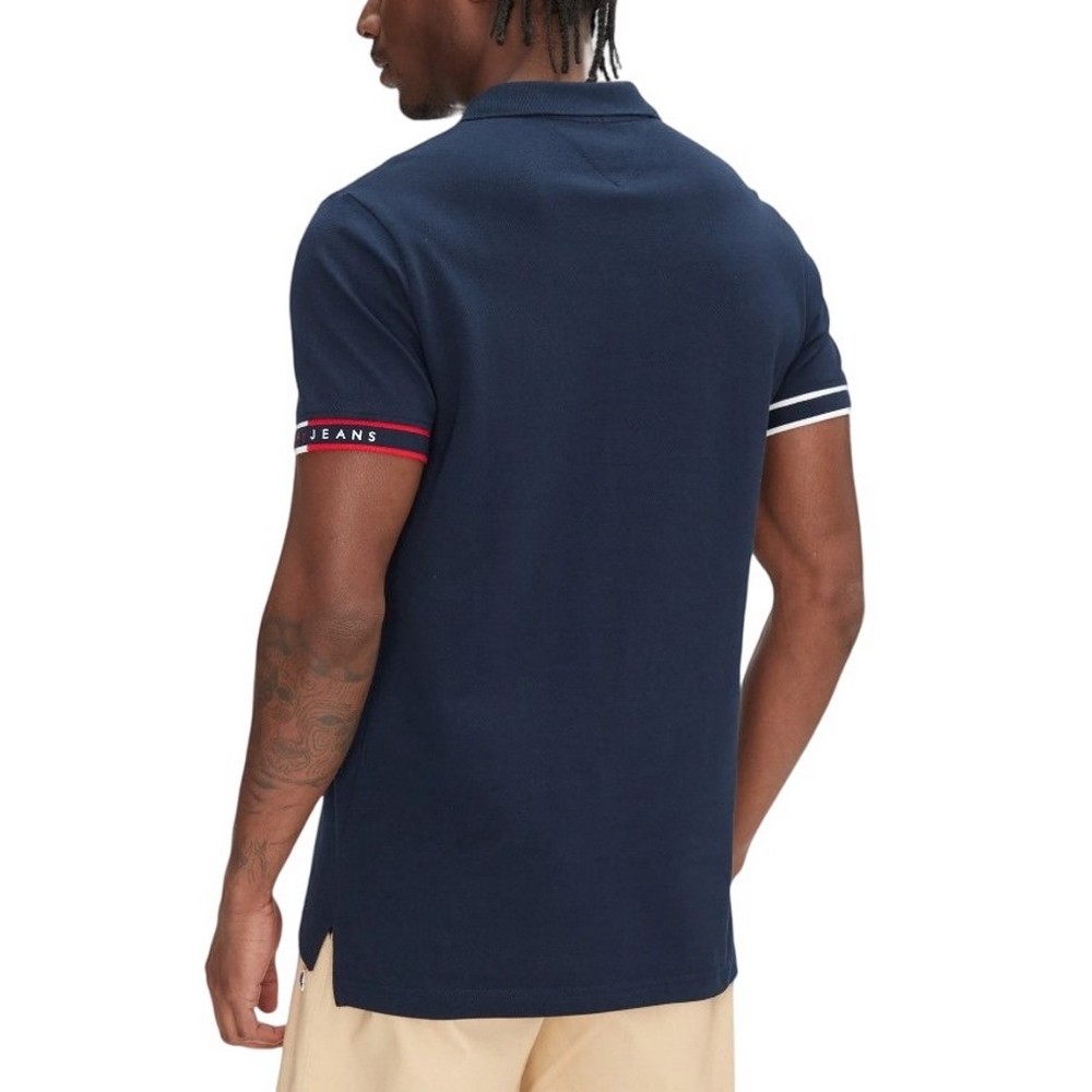 TOMMY JEANS SLIM FLAG CUFF POLO EXT T-SHIRT ΜΠΛΟΥΖΑ ΑΝΔΡΙΚΗ NAVY