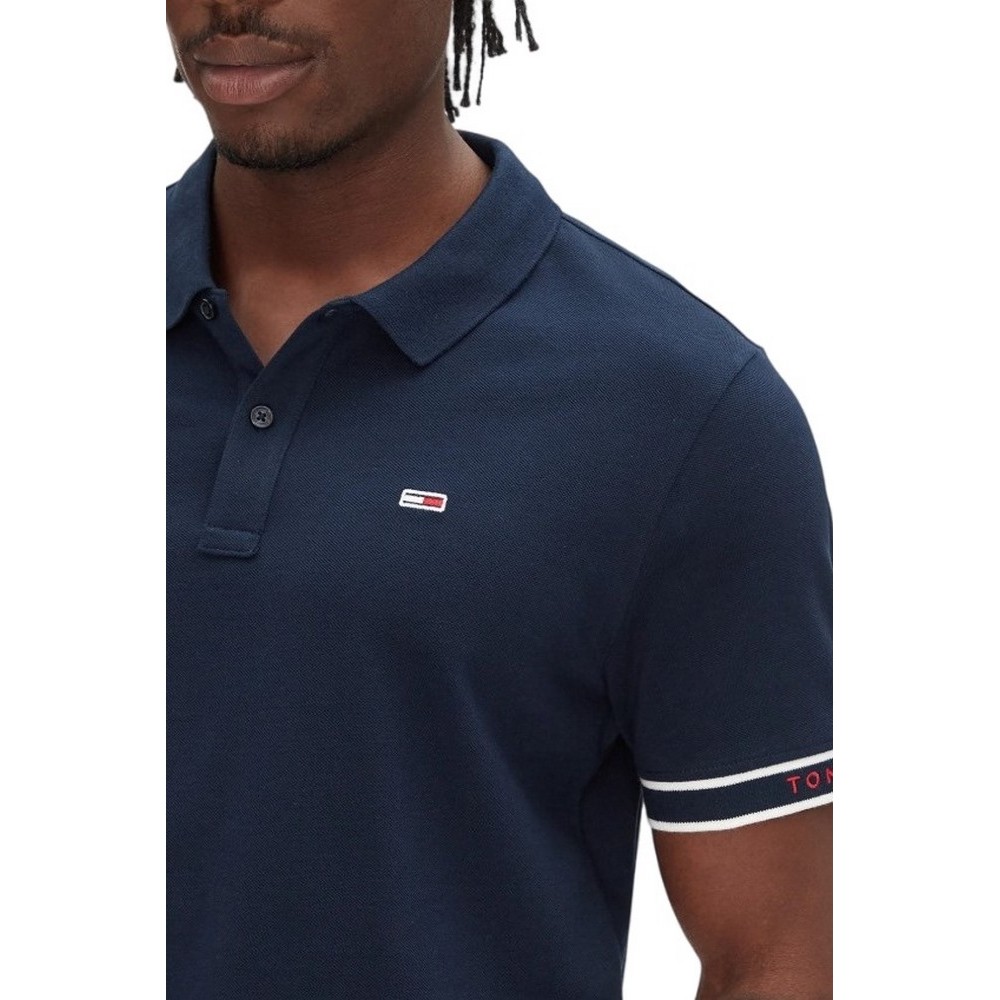 TOMMY JEANS SLIM FLAG CUFF POLO EXT T-SHIRT ΜΠΛΟΥΖΑ ΑΝΔΡΙΚΗ NAVY