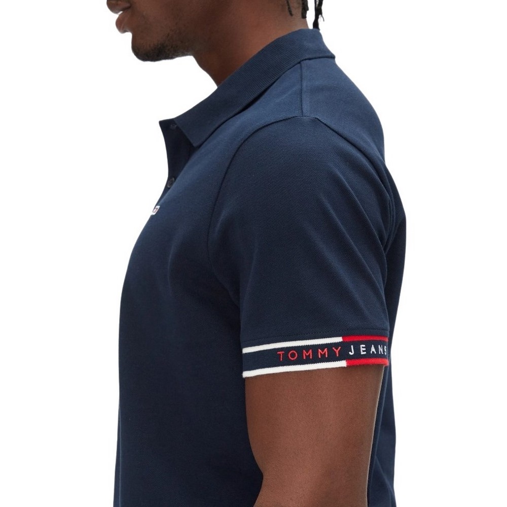 TOMMY JEANS SLIM FLAG CUFF POLO EXT T-SHIRT ΜΠΛΟΥΖΑ ΑΝΔΡΙΚΗ NAVY