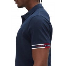 TOMMY JEANS SLIM FLAG CUFF POLO EXT T-SHIRT ΜΠΛΟΥΖΑ ΑΝΔΡΙΚΗ NAVY