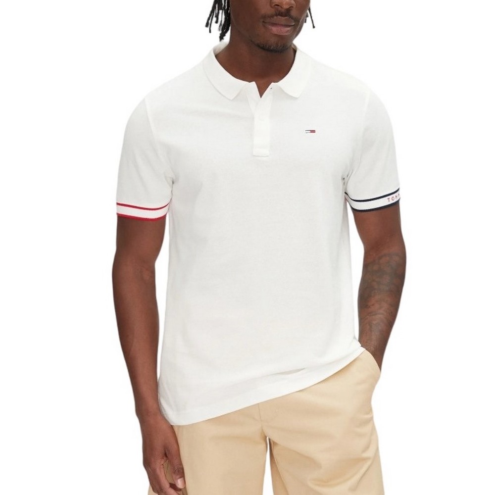 TOMMY JEANS SLIM FLAG CUFF POLO EXT T-SHIRT ΜΠΛΟΥΖΑ ΑΝΔΡΙΚΗ WHITE