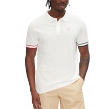 TOMMY JEANS SLIM FLAG CUFF POLO EXT T-SHIRT ΜΠΛΟΥΖΑ ΑΝΔΡΙΚΗ WHITE