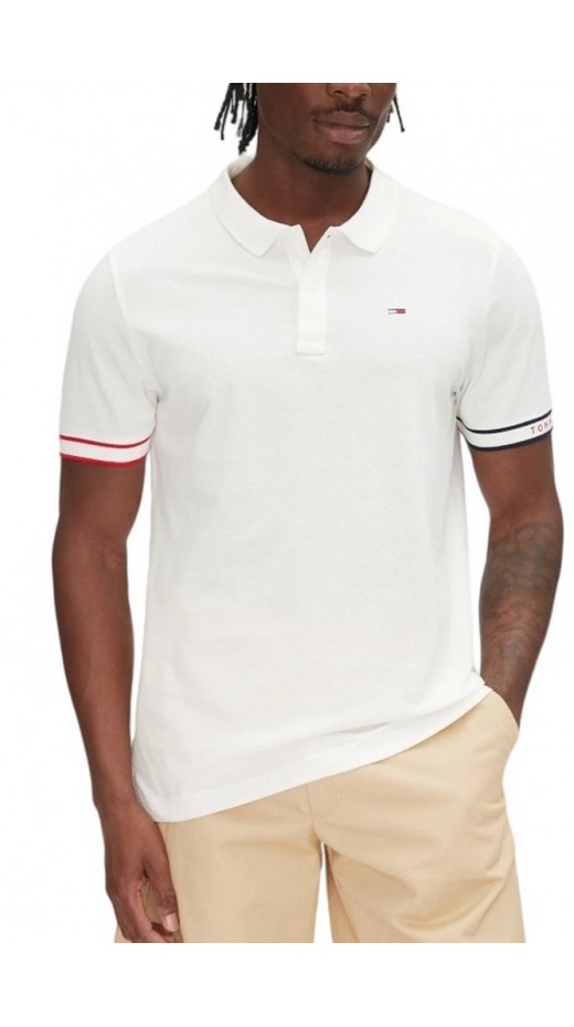 TOMMY JEANS SLIM FLAG CUFF POLO EXT T-SHIRT ΜΠΛΟΥΖΑ ΑΝΔΡΙΚΗ WHITE