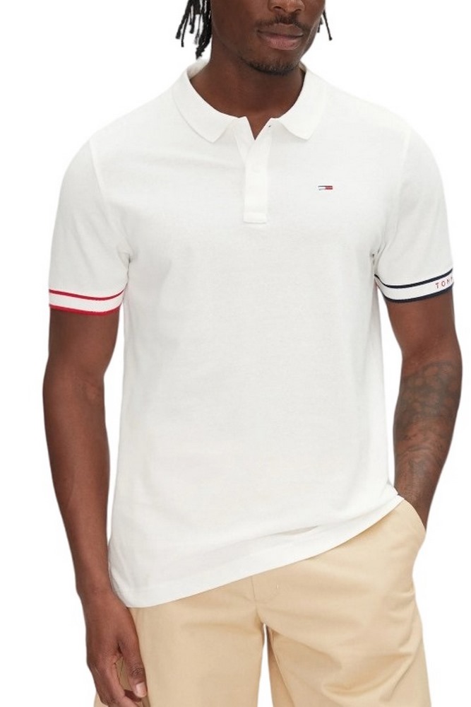 TOMMY JEANS SLIM FLAG CUFF POLO EXT T-SHIRT ΜΠΛΟΥΖΑ ΑΝΔΡΙΚΗ WHITE