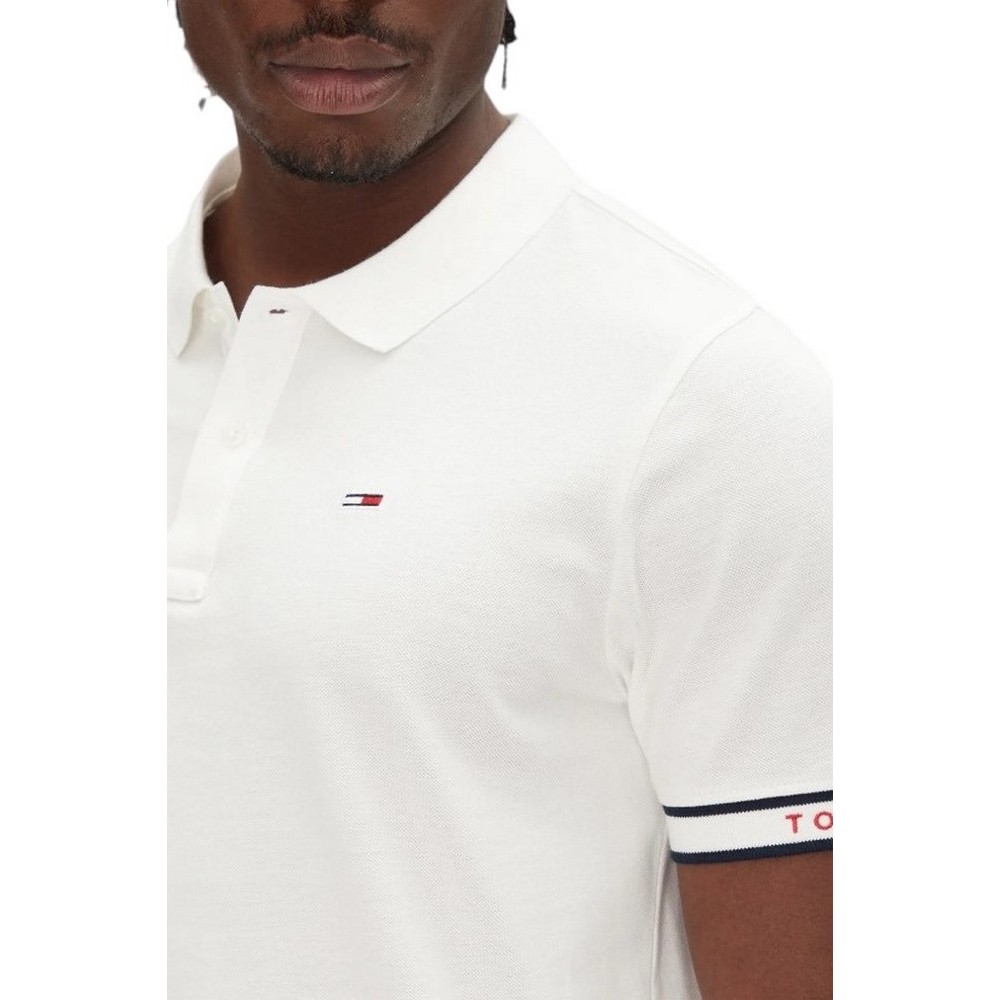 TOMMY JEANS SLIM FLAG CUFF POLO EXT T-SHIRT ΜΠΛΟΥΖΑ ΑΝΔΡΙΚΗ WHITE