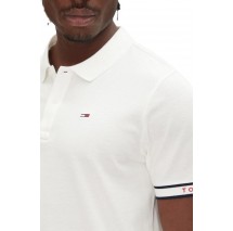 TOMMY JEANS SLIM FLAG CUFF POLO EXT T-SHIRT ΜΠΛΟΥΖΑ ΑΝΔΡΙΚΗ WHITE