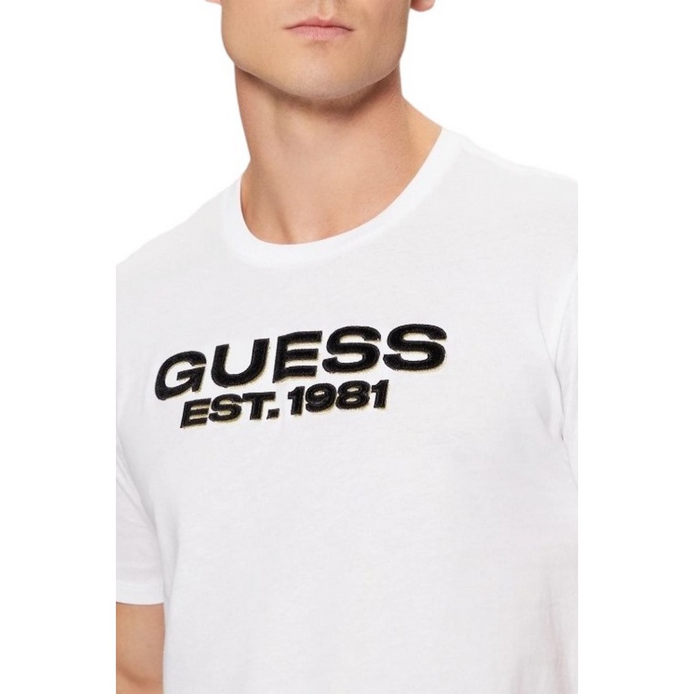 GUESS BSC VELVET LOGO TEE T-SHIRT ΜΠΛΟΥΖΑ ΑΝΔΡΙΚΗ WHITE