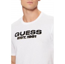 GUESS BSC VELVET LOGO TEE T-SHIRT ΜΠΛΟΥΖΑ ΑΝΔΡΙΚΗ WHITE