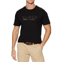 GUESS BSC VELVET LOGO TEE T-SHIRT ΜΠΛΟΥΖΑ ΑΝΔΡΙΚΗ BLACK