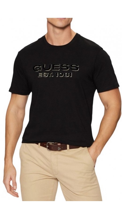 GUESS BSC VELVET LOGO TEE T-SHIRT ΜΠΛΟΥΖΑ ΑΝΔΡΙΚΗ BLACK