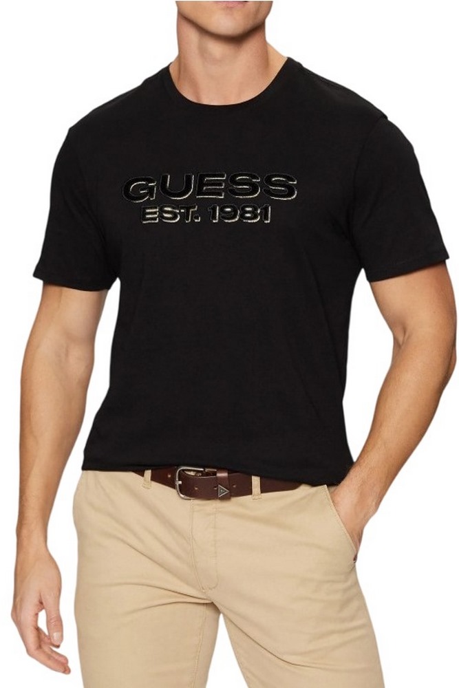 GUESS BSC VELVET LOGO TEE T-SHIRT ΜΠΛΟΥΖΑ ΑΝΔΡΙΚΗ BLACK