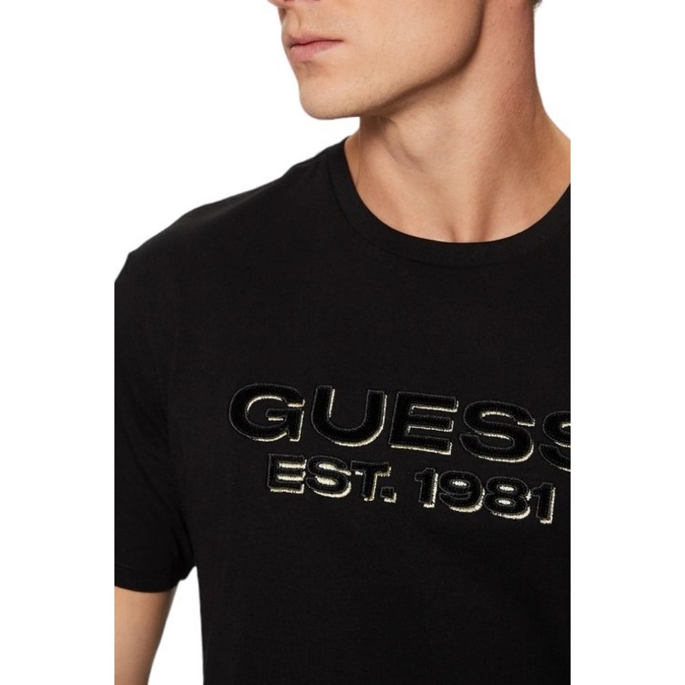 GUESS BSC VELVET LOGO TEE T-SHIRT ΜΠΛΟΥΖΑ ΑΝΔΡΙΚΗ BLACK